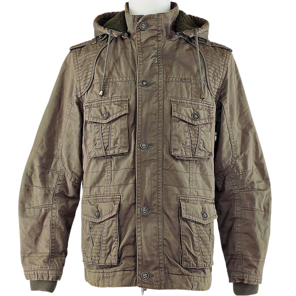 Levi’s 501 Military Utility Jacket Women’s L Brown Hooded Plaid Lined Workwear